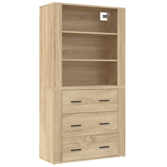 Ailie Wooden Highboard With 3 Drawers 2 Shelves In Sonoma Oak
