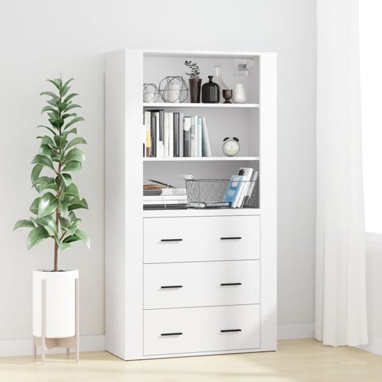Ailie Wooden Highboard With 3 Drawers 2 Shelves In White