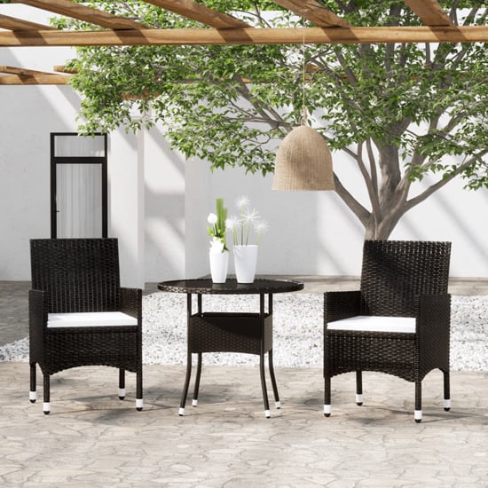 Product photograph of Ailis 3 Piece Garden Bistro Set Large In Black Poly Rattan from Furniture in Fashion