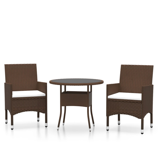 Ailis 3 Piece Garden Bistro Set Large In Brown Poly Rattan