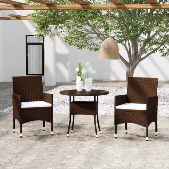 Product photograph of Ailis 3 Piece Garden Bistro Set Large In Brown Poly Rattan from Furniture in Fashion