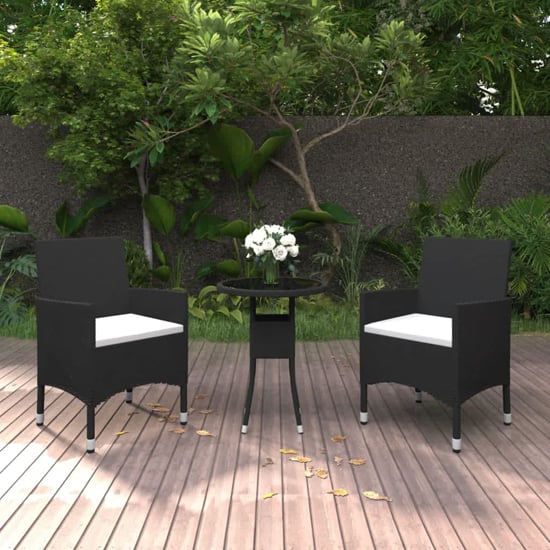 Product photograph of Ailis 3 Piece Garden Bistro Set Small In Black Poly Rattan from Furniture in Fashion