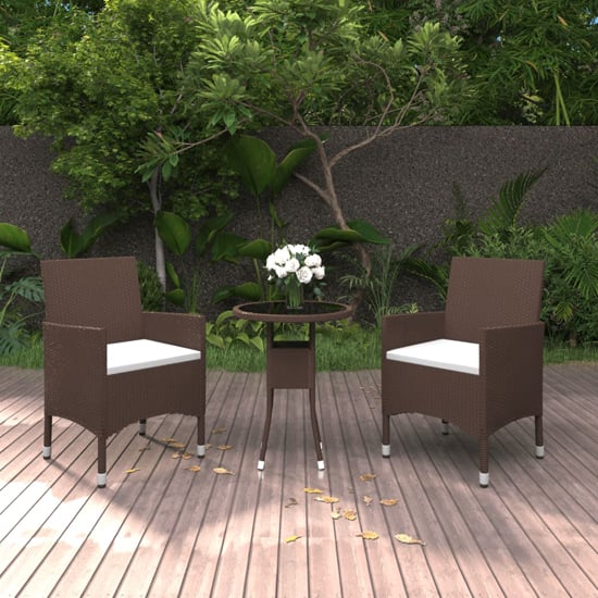 Product photograph of Ailis 3 Piece Garden Bistro Set Small In Brown Poly Rattan from Furniture in Fashion