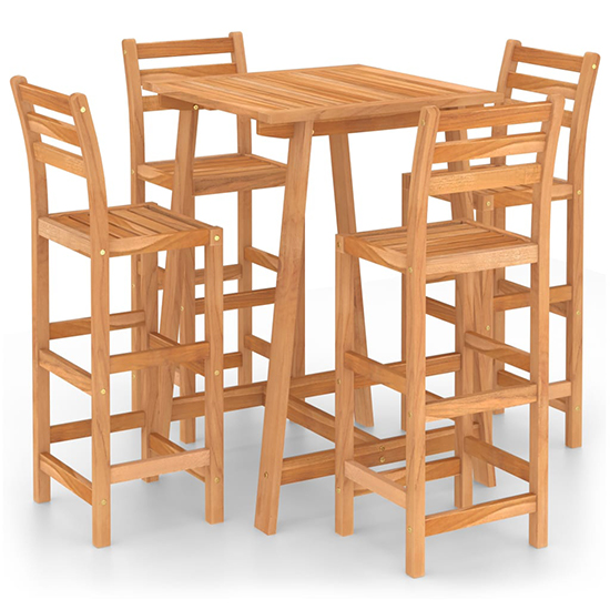 Ailis Outdoor Wooden Bar Table With 4 Stools In Acacia