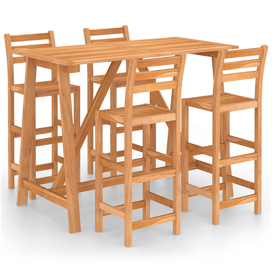 Ailsa Outdoor Wooden Bar Table With 4 Stools In Acacia
