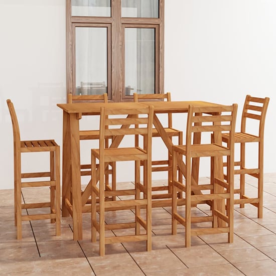 Read more about Ailsa outdoor wooden bar table with 6 stools in acacia
