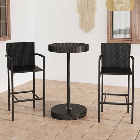 Product photograph of Aimee Outdoor Poly Rattan Bar Table With 2 Stools In Black from Furniture in Fashion