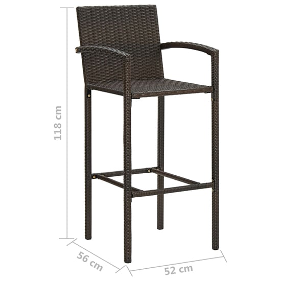 Aimee Outdoor Poly Rattan Bar Table With 2 Stools In Brown_8