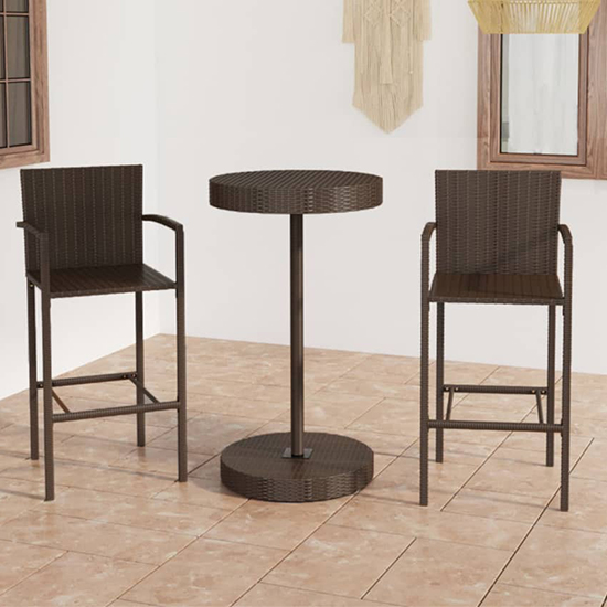 Product photograph of Aimee Outdoor Poly Rattan Bar Table With 2 Stools In Brown from Furniture in Fashion