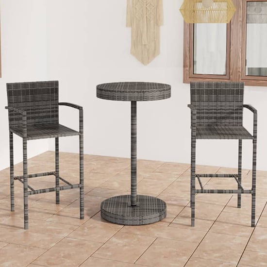 Product photograph of Aimee Outdoor Poly Rattan Bar Table With 2 Stools In Grey from Furniture in Fashion