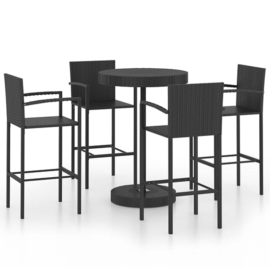 Aimee Outdoor Poly Rattan Bar Table With 4 Stools In Black_2