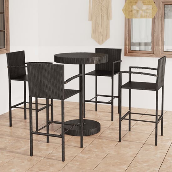 Product photograph of Aimee Outdoor Poly Rattan Bar Table With 4 Stools In Black from Furniture in Fashion