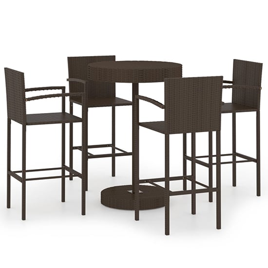 Aimee Outdoor Poly Rattan Bar Table With 4 Stools In Brown_2
