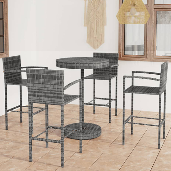 Read more about Aimee outdoor poly rattan bar table with 4 stools in grey