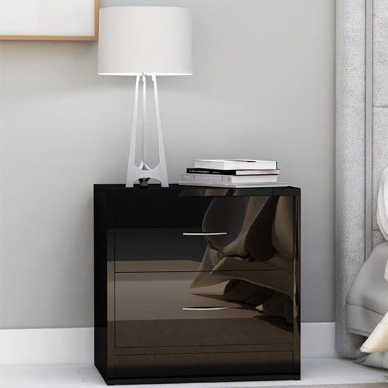 Product photograph of Aimo High Gloss Bedside Cabinet With 2 Drawers In Black from Furniture in Fashion