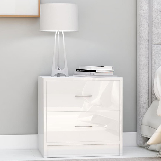 Product photograph of Aimo High Gloss Bedside Cabinet With 2 Drawers In White from Furniture in Fashion