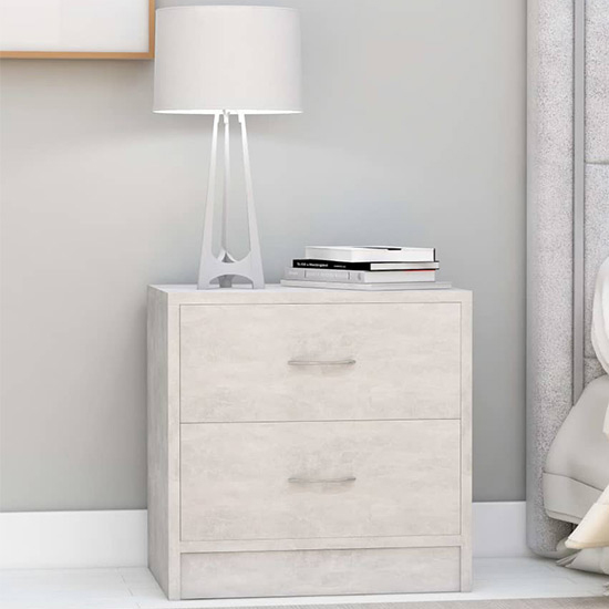 Product photograph of Aimo Wooden Bedside Cabinet With 2 Drawers In Concrete Effect from Furniture in Fashion