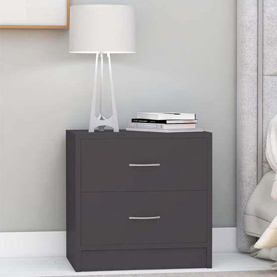 Aimo Wooden Bedside Cabinet With 2 Drawers In Grey