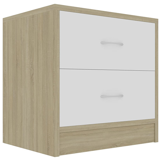 Aimo Wooden Bedside Cabinet With 2 Drawers In White Sonoma Oak_2