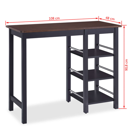 Ainhoa Wooden Bar Table With 2 Bar Stools In Brown And Black