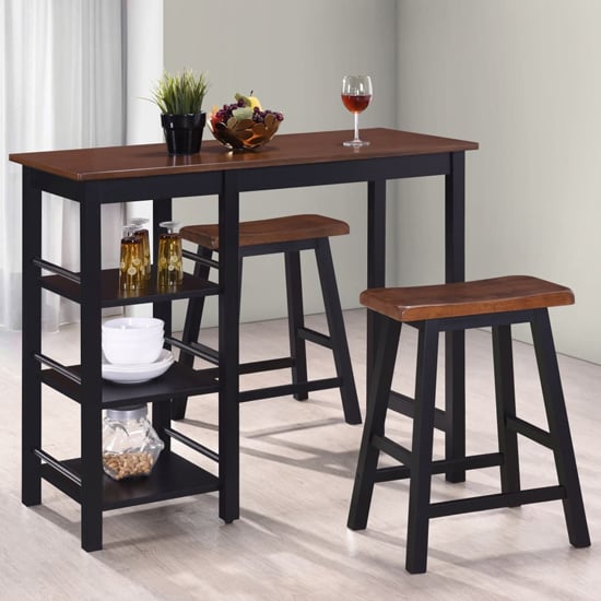 Product photograph of Ainhoa Wooden Bar Table With 2 Bar Stools In Brown And Black from Furniture in Fashion