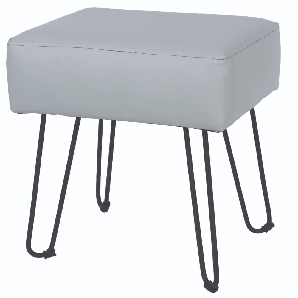 Airdrie PU Leather Stool With Black Metal Legs In Grey