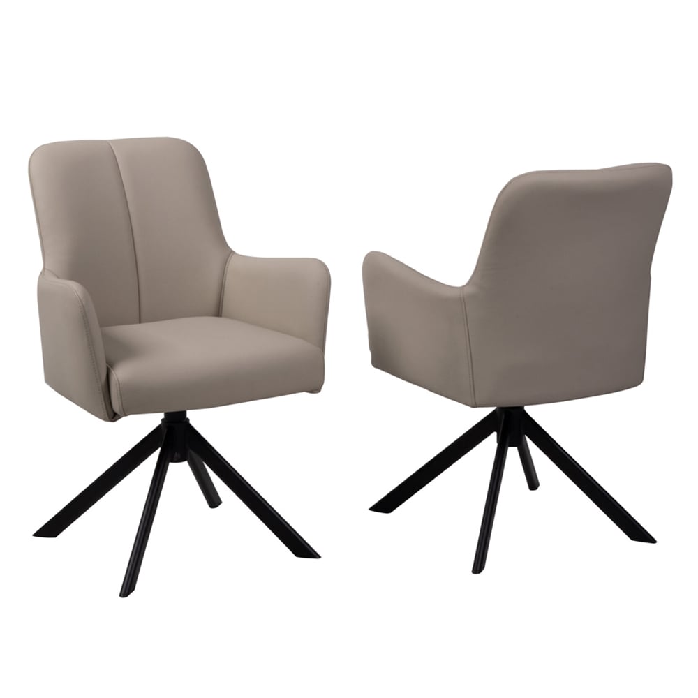 Airdrie Stone PU Leather Dining Chairs With Black Legs In Pair