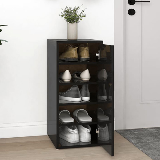 Airell High Gloss Shoe Storage Cabinet With 5 Shelves In Black_2