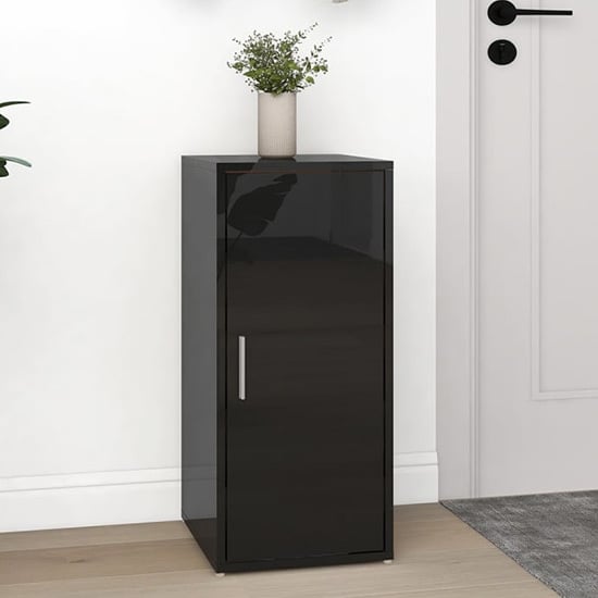 Airell High Gloss Shoe Storage Cabinet With 5 Shelves In Black_1