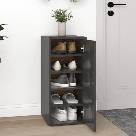 Airell High Gloss Shoe Storage Cabinet With 5 Shelves In Grey_2