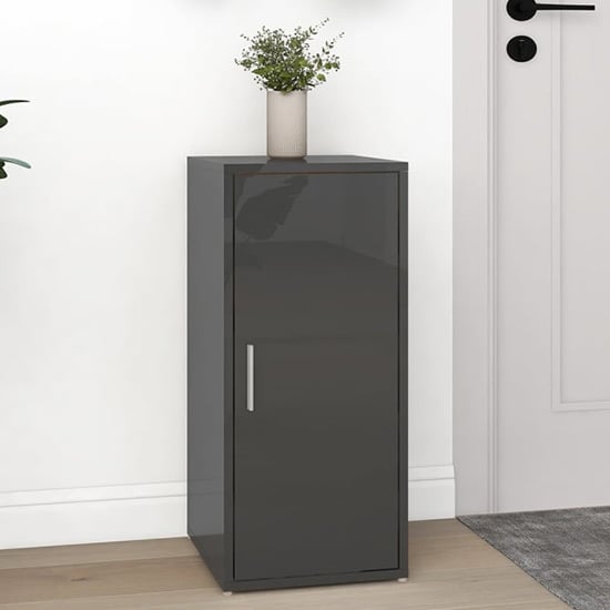Airell High Gloss Shoe Storage Cabinet With 5 Shelves In Grey_1