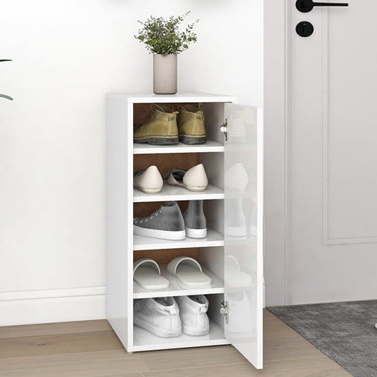 Airell High Gloss Shoe Storage Cabinet With 5 Shelves In White_2