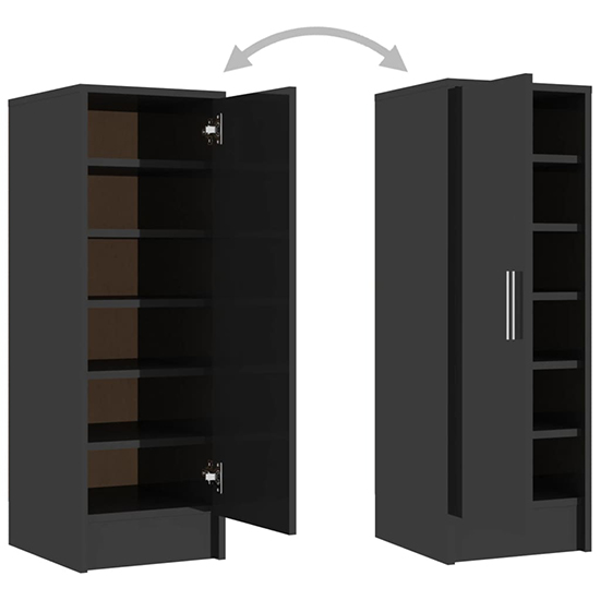 Airell High Gloss Shoe Storage Cabinet With 6 Shelves In Black_5