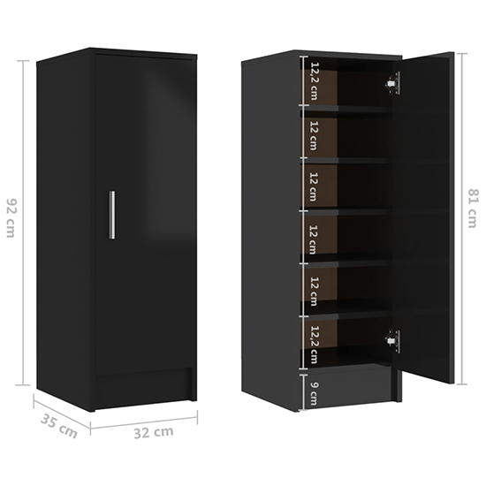 Airell High Gloss Shoe Storage Cabinet With 6 Shelves In Black_7