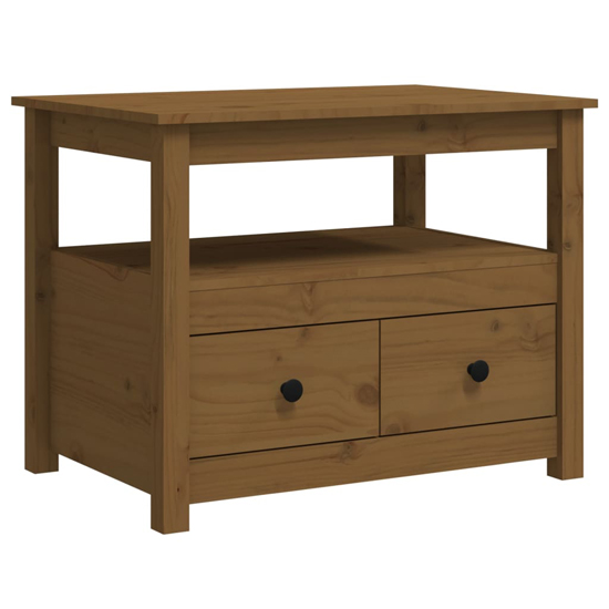 Aitla Pine Wood Coffee Table With 2 Drawer In Honey Brown