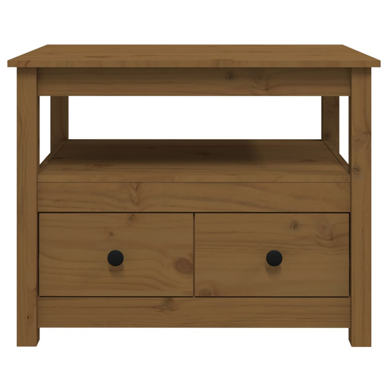 Aitla Pine Wood Coffee Table With 2 Drawer In Honey Brown