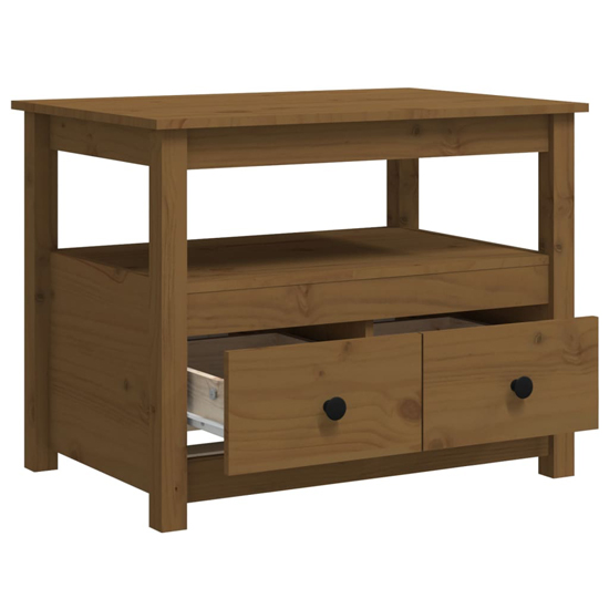 Aitla Pine Wood Coffee Table With 2 Drawer In Honey Brown