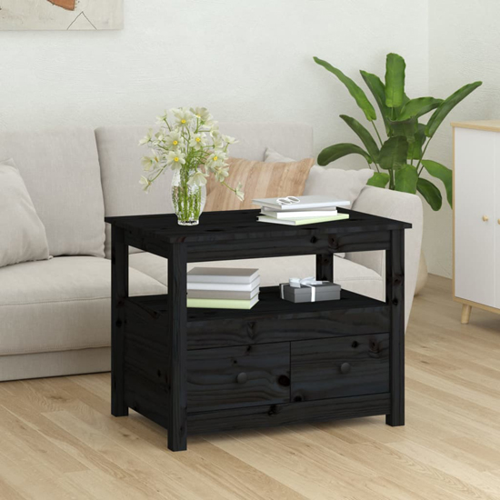 Product photograph of Aitla Pine Wood Coffee Table With 2 Drawers In Black from Furniture in Fashion