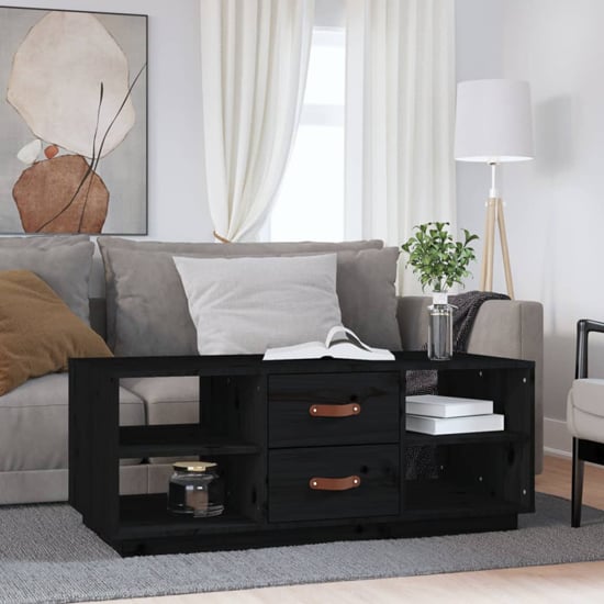 Read more about Aivar pine wood coffee table with 2 drawers in black