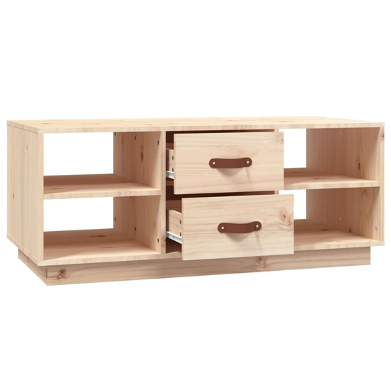 Aivar Pine Wood Coffee Table With 2 Drawers In Natural