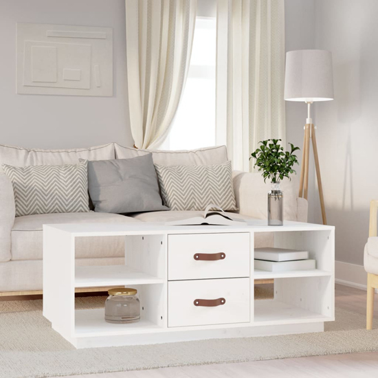 Product photograph of Aivar Pine Wood Coffee Table With 2 Drawers In White from Furniture in Fashion