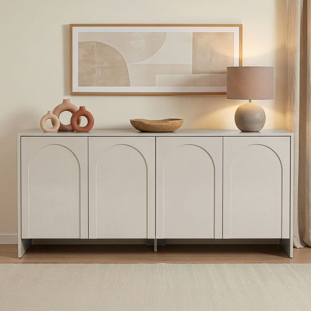 Aiven Wooden Sideboard with 4 Doors in Cream