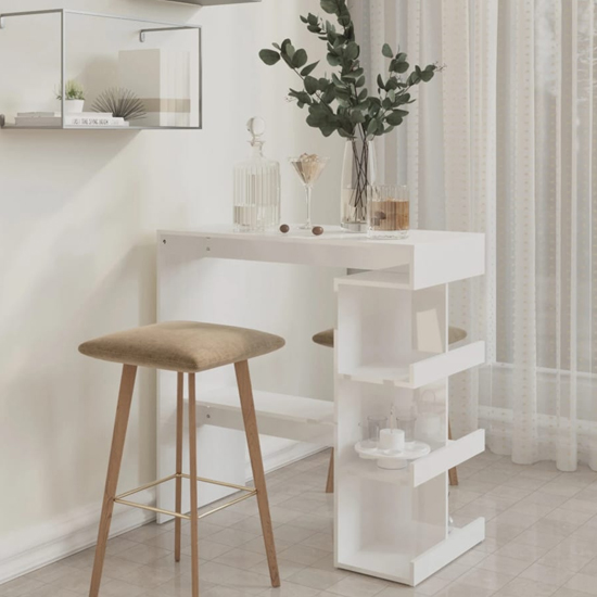Aiza 100cm High Gloss Bar Table With Storage Rack In White