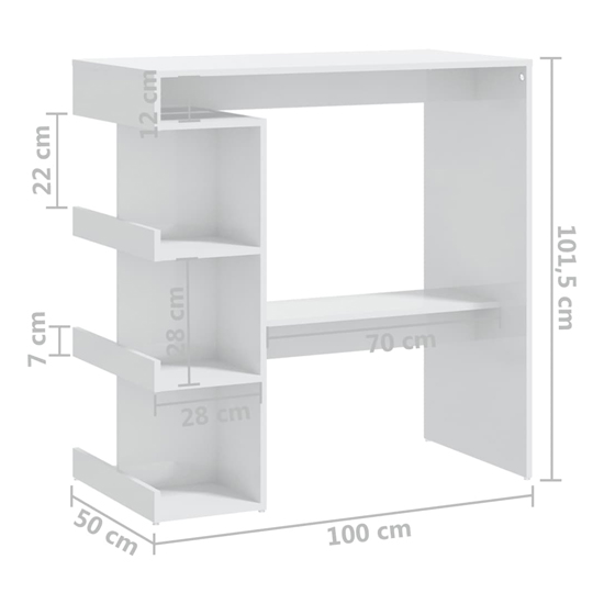 Aiza 100cm High Gloss Bar Table With Storage Rack In White