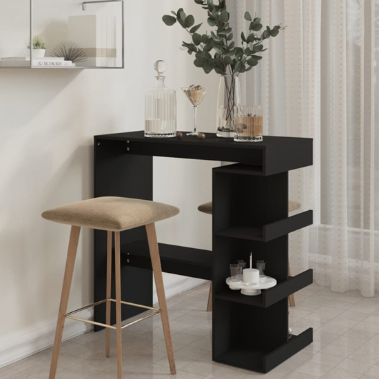 Aiza 100cm Wooden Bar Table With Storage Rack In Black