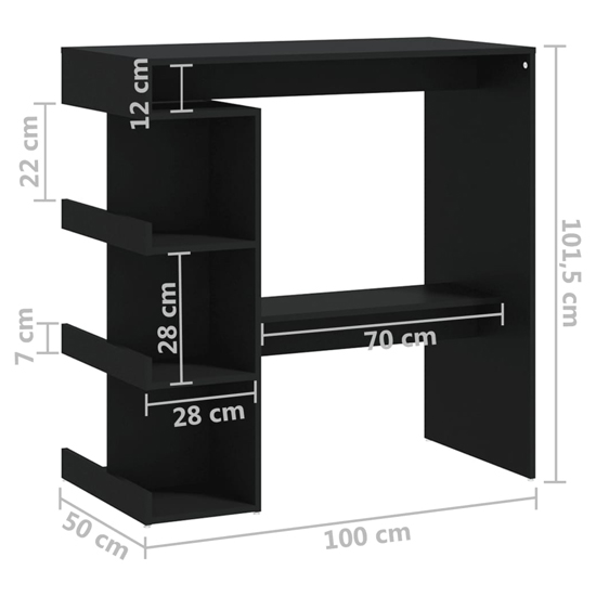 Aiza 100cm Wooden Bar Table With Storage Rack In Black