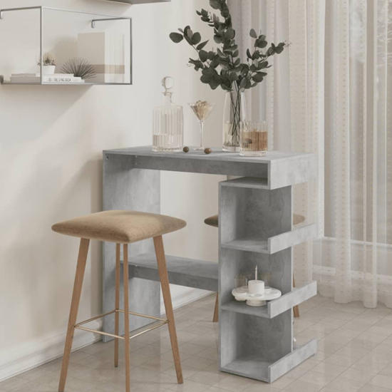 Aiza 100cm Wooden Bar Table With Storage Rack In Concrete Effect
