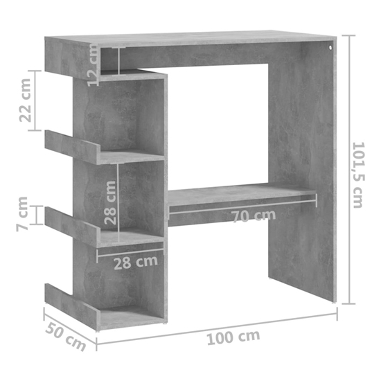Aiza 100cm Wooden Bar Table With Storage Rack In Concrete Effect