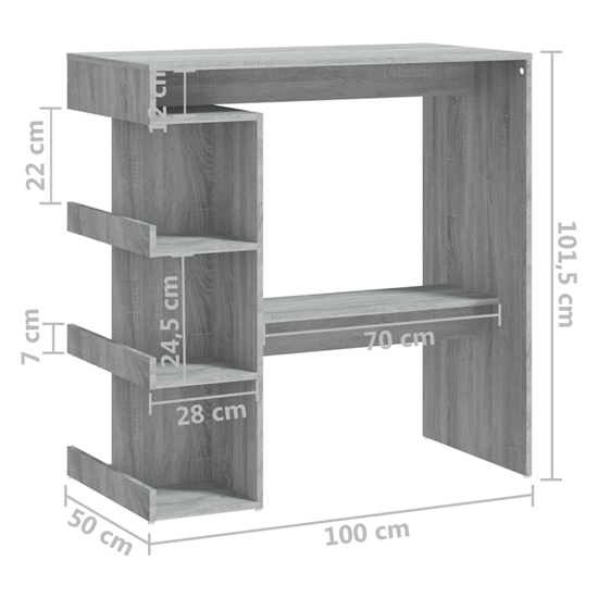 Aiza 100cm Wooden Bar Table With Storage Rack In Grey Sonoma