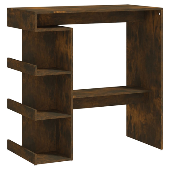 Aiza 100cm Wooden Bar Table With Storage Rack In Smoked Oak